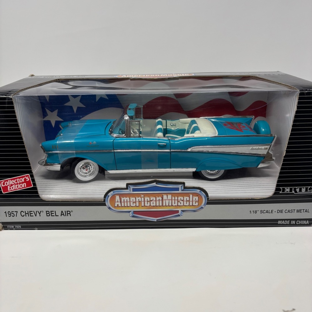 1957 Chevy Bel Air Convertible Light Blue 1:18 ERTL American Muscle Open Box